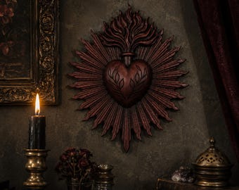 Decoración gótica de pared del Sagrado Corazón, placa del Inmaculado Corazón de María, arte mural gótico, decoración religiosa para el hogar, decoración estilo Dark Academia.
