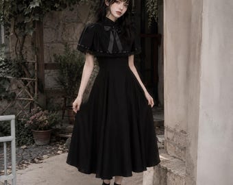 Vestido gótico negro, vestido gótico lolita, vestido dark academia, vestido gótico victoriano, vestido midi negro, atuendo gótico coqueto, inspirado en el anime