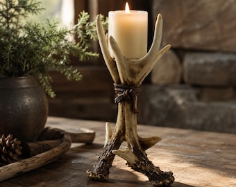 Portavelas rústico de astas de ciervo, candelabro de resina con forma de asta de ciervo, decoración gótica boscosa, soporte para velas de cabaña, acento natural para el hogar