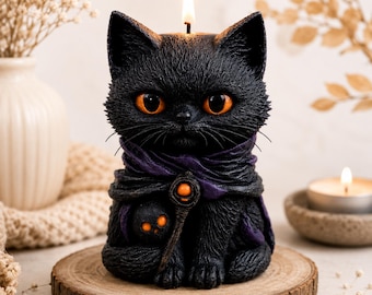 Witchy Black Cat Candle Mold – Gothic Silicone Mold for DIY Candles, Halloween Decor, Spooky Cat Candle, Resin & Soap Mold