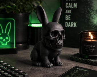 Estatua gótica de conejo con calavera, decoración de calavera de conejo negro, adorno de estilo Dark Academia, decoración espeluznante y adorable para Halloween, regalo gótico para el hogar.