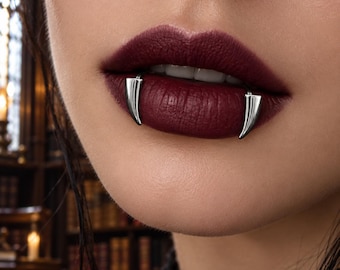 Lippenmanschetten mit Vampirzahn-Motiv, Fake-Lippenpiercing (kein Piercing nötig), Gothic-Lippenringe (Paar), Schlangenbiss-Anhänger aus Edelstahl, Halloween-Gothic-Schmuck