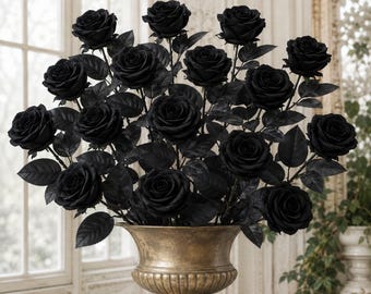 Rosas artificiales negras, flores góticas color burdeos, decoración romántica oscura para bodas, ramo de rosas artificiales de tallo largo, decoración floral para Halloween.