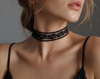 Black Lace Choker Necklace, Gothic Choker, Y2K Choker Necklace, Victorian Lace Collar, Floral Lace Choker, Goth Jewelry, Dark Feminine Gift