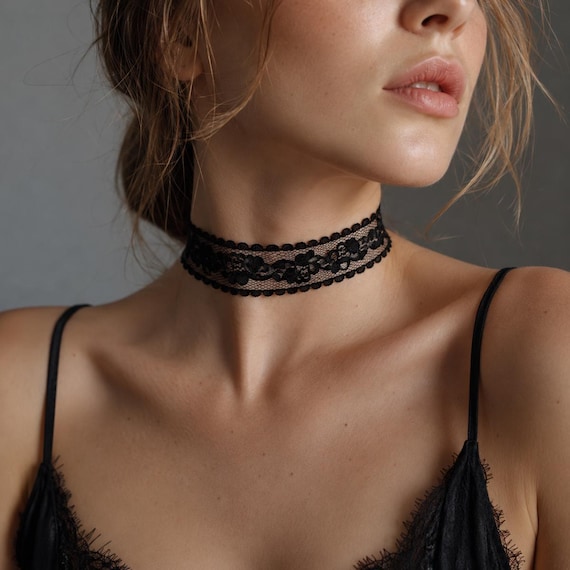 Black Lace Choker Necklace, Gothic Choker, Y2K Choker Necklace, Victorian Lace Collar, Floral Lace Choker, Goth Jewelry, Dark Feminine Gift