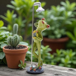 Handmade Frog Shower Statue Playful Small Detailed