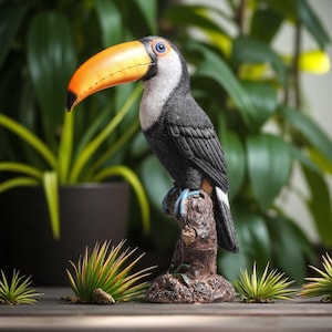 Handmade Toucan Sculpture  Part of the Parrot Collection Colorful Exotic Decor for Home or Garden