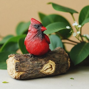 Handmade Red Cardinal Wooden Sculpture Small Detailed