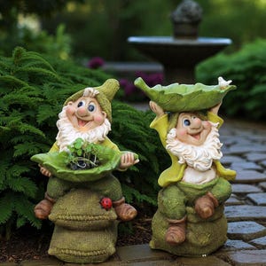 Handmade Gnome Figurine Holding Leaf Small Detailed
