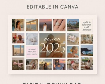 Aesthetic Vision Board Template | Editable Canva Link | Digital Download | Mood Board Template |