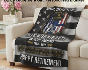 Manta personalizada con la bandera de un oficial de policía - Regalo de jubilación para agentes del orden, homenaje y agradecimiento. Manta de recuerdo para policías jubilados.