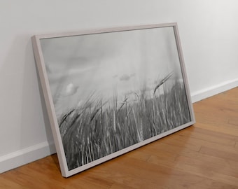 Arte mural imprimible de campo de trigo en blanco y negro: decoración minimalista de estilo rústico - Varios tamaños