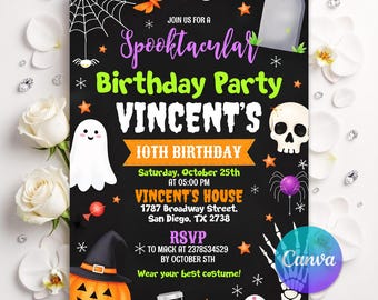 Halloween Birthday Invitation | Spooky Birthday Party Invite | Ghost Pumpkin Editable Template | Kids Halloween Birthday Printable