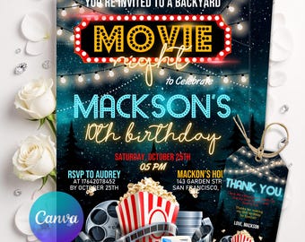 Editable Movie Birthday Invitation Cinema Party Invite Pop on Over ...