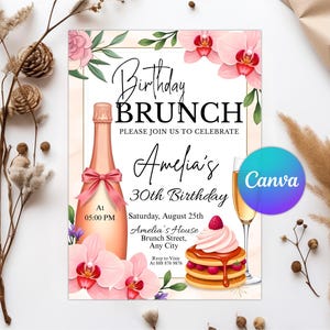 Brunch-Party-Einladung, bearbeitbare Geburtstags-Brunch-Einladung, Brunch-Einladungsvorlage, 30.40.50.Brunch-Einladung, digitale Leinwand
