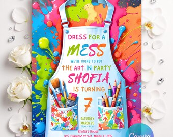 Art Birthday Party Invitation, Painting Party Invitation, Art Party Invite, Dress for a Mess, Art Themed Printable Editable Canva Template