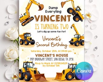 Construction Birthday Invitation Template, Dump Truck Party Invite, Editable Digging It Birthday, Boy Truck Bday Invite, Construction Party