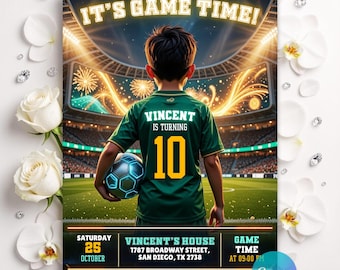 Soccer Birthday Invitation, It's Game Time Stadium Party Invite, Boy Sports Invitation, Football Birthday Party, Editable Canva Template