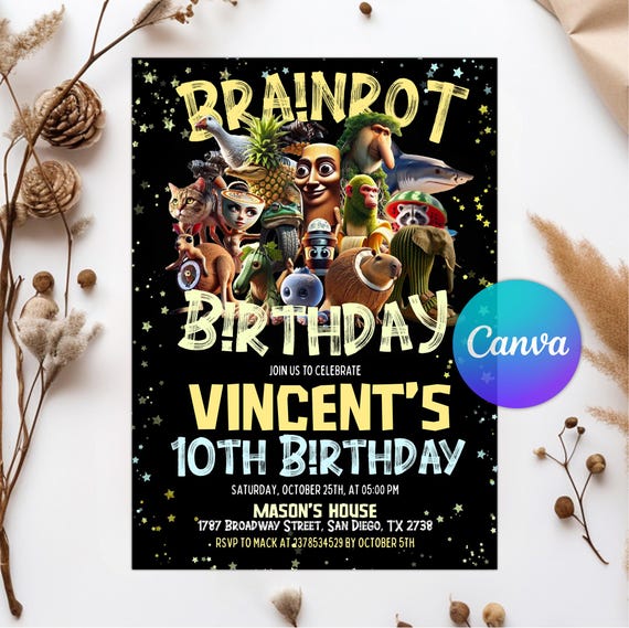 Italian Brainrot Birthday Invitation, Digital Invitation, Birthday Invitation, Canva Template Invitation, Editable, Digital Download