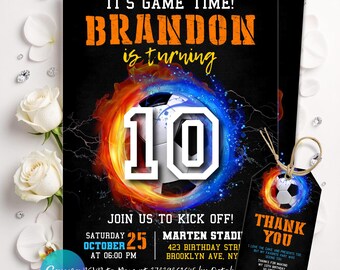 Soccer Birthday Invitation, Football Party Invite, Sports Birthday Party Invitation, Neon Soccer, Sport Style, Editable Canva Template