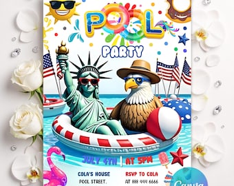 Editable Independence Day Pool Party Patriotic, 4Th Of July Pool Party Invitation Invite Editable Template Instant Download