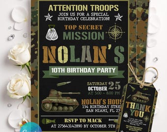 Military Party Invitations, Army Birthday Invitation, Soldier Birthday Invitation, Military Invite, Editable Canva Template