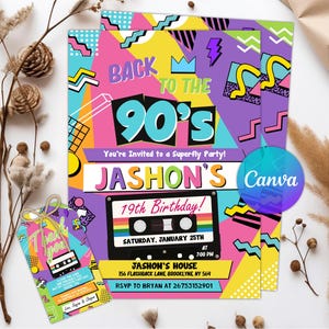 Editable 90s Birthday Invitation Template, This 1990s Theme Birthday Invitation, Retro Party Birthday Invite, Back to the 90s, Digital Canva