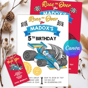 Editable Race Car Birthday Invitation, Racecar Party, Racing Party, Sport Race Car Invite, Boys Invitation, Car Birthday, Canva Template