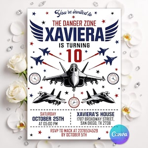 Fighter Pilot Birthday Invitation, Fighter Jet Pilot Invitation, Boy Military Invitation, Jet Pilot Theme Party, Editable Canva Template