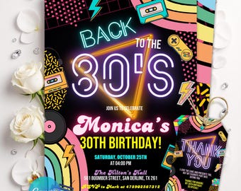 Editable 80s Birthday Party Invitation, Back to the 80s, Throwback Party, 2000s Birthday, Neon Glow Party Invite, Instant Download