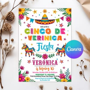 Editable Fiesta Birthday Invitation, Mexican Theme Invitation, Mexican Papel Birthday Invite, Cinco de Mayo Invite, Instant Download