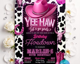Pink Cowgirl Birthday Invitation, Cowgirl Hoedown Birthday Party Invite, Pink Disco Cowgirl Hoedown Party , Disco Rodeo Invite, Nashville