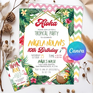 Editable Tropical Party Invitation: Aloha Luau Theme (Instant Download, PDF Template)