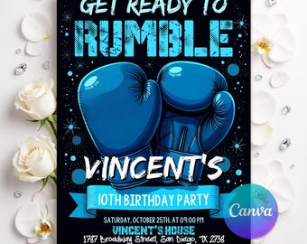 Boxing Birthday Invitation, Fighter Party Invite, MMA Boy Invites, Instant Download, Editable Canva Template