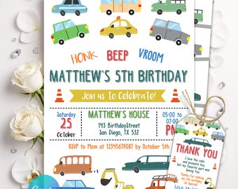 Transportation Birthday Invitation, Honk, Beep, Vroom, Truck Birthday Invitation, Cars Birthday Invite, Truck and Cars Birthday, Canva