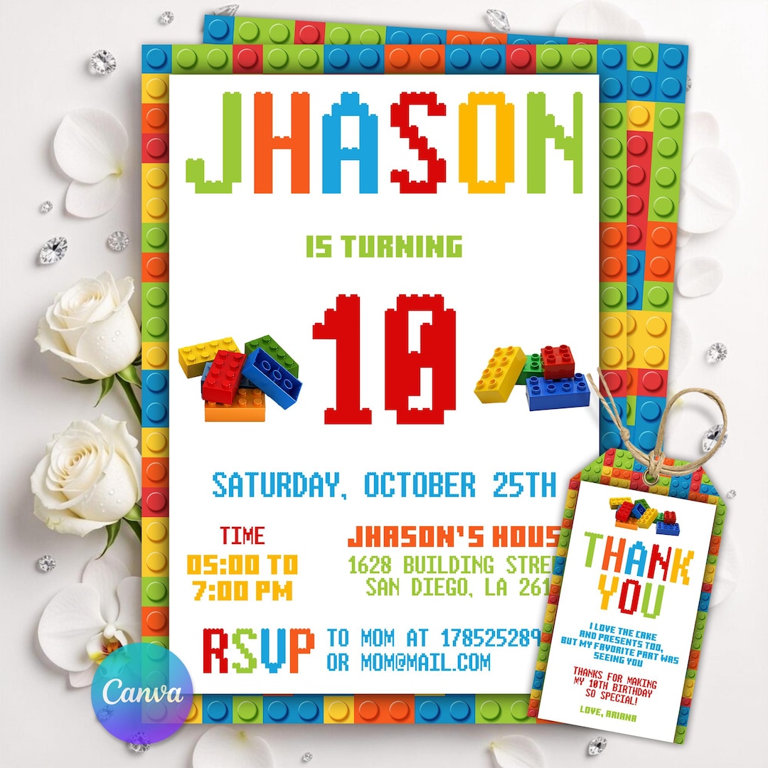 Building Blocks Birthday Invitation, Bricks Party Invite, Construction ...