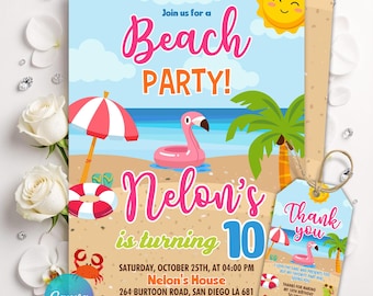 Editable Beach Invitation, Beach Birthday Party Invitation, Ocean Birthday Invitation Template, Surfer Invitation, Instant Download