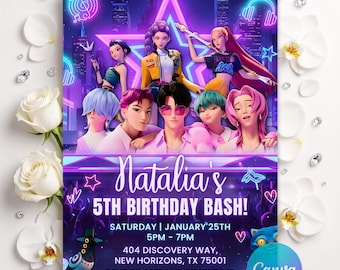 KPOP Demon Hunters Invitation, KPOP Demon Hunters Birthday invitation, EDITABLE K Pop Birthday Invitation, K Pop Warriors Invitation