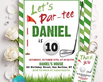 Golf Birthday Invitation, Golf Birthday Party,Let's Par tee Birthday Invitation Template, Sports Birthday Invite, Editable Canva Template