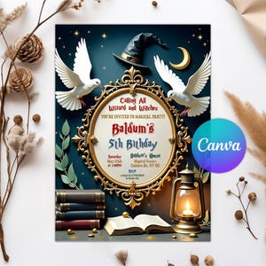 Editable Wizards Witches Birthday Invitation, Magical Birthday Invite, Magic School Wizardry Birthday Party, Printable Template Digital