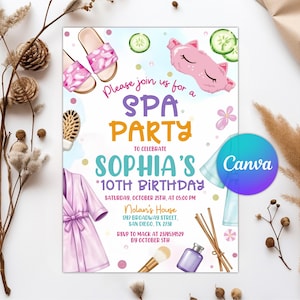 Girls Spa Birthday Invitation, Spa Party Birthday Invitation, Pamper Party Invite, Glam Party Birthday, Phone Invite, Editable with Canva