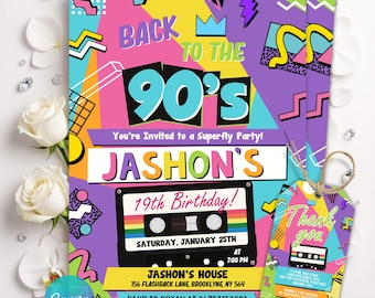 Editable 90s Birthday Invitation Template, This 1990s Theme Birthday Invitation, Retro Party Birthday Invite, Back to the 90s, Digital Canva