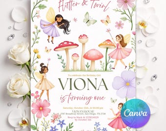 Fairy Birthday Invitation, Girls Birthday Party Fairy Invite, Fairy Invitation, Any Age Birthday Invite, Editable Canva Template