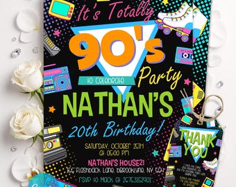 Editable 90s Birthday Party Invitation back to the 90s Neon party glow dance disco 2000s birthday 90s instant download, 90s Design Invite
