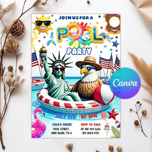 Editable Independence Day Pool Party Patriotic, 4Th Of July Pool Party Invitation Invite Editable Template Instant Download