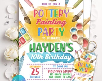 Editable Pottery Art Birthday Party Invitation, Potter Painting Birthday Party Invite, Painting Artist Birthday Invitation