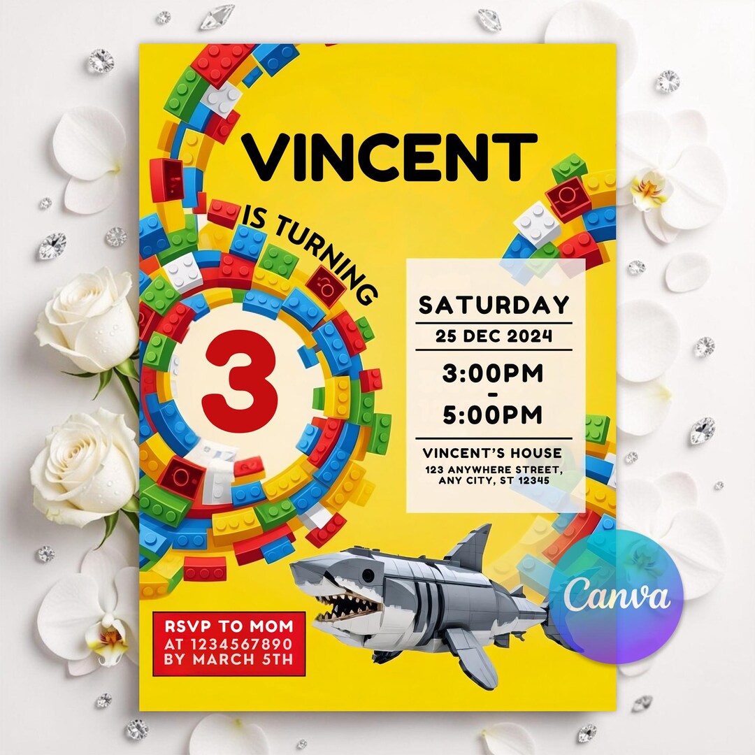 Building Blocks Birthday Invitation, Bricks Party Invite, Construction ...