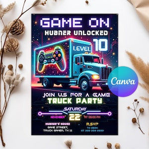 Video Game Birthday Invitation Digital Download Video Game Truck Birthday Party Invitation instant Digital Download Gamer Birthday Invite