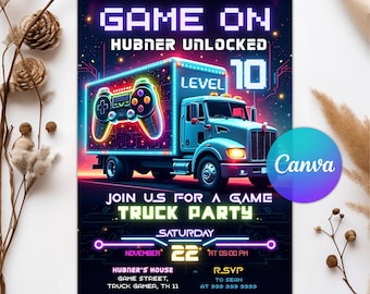 Video Game Birthday Invitation Digital Download Video Game Truck Birthday Party Invitation instant Digital Download Gamer Birthday Invite
