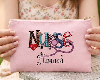 Neceser personalizado para enfermeras, regalo de agradecimiento para enfermeras, neceser con nombre personalizado para profesionales de la salud o estudiantes de enfermería.